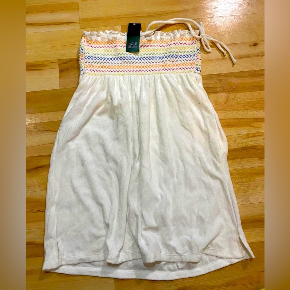 NWT White Retro Halter Swim Suit Coverup Beach SUMMER Sz Juniors M